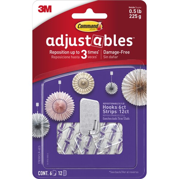 Command® Adjustable Hook Small Clear 6Ct